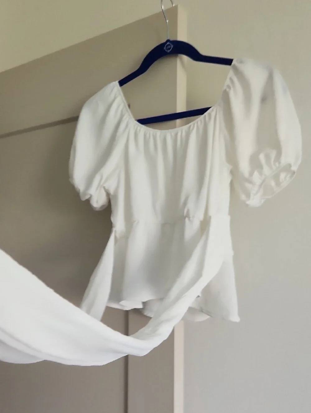 White Puff Sleeve Peplum Top